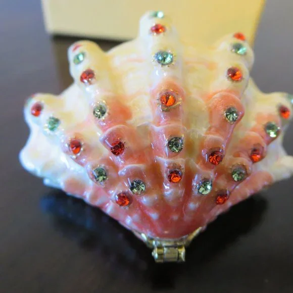 New Rucinni Jeweled Trinket Box Sea Clam Shell With Swarovski Crystals